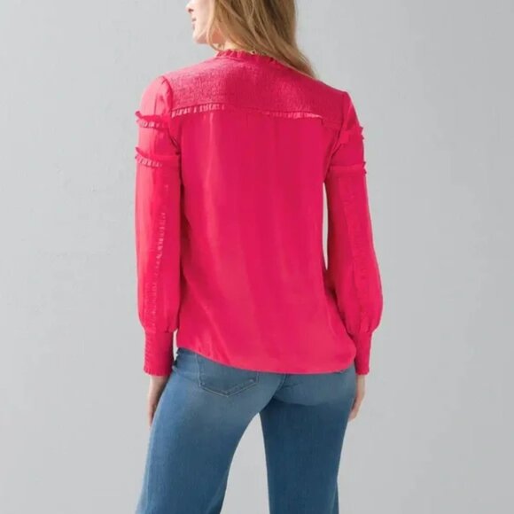 NEW WHBM Tie-Neck Ruffle-Sleeve Blouse - Picture 7 of 15